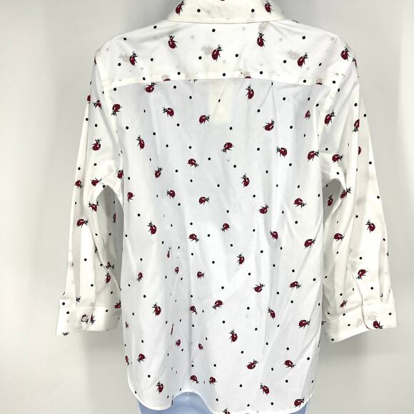 Coldwater Creek 100% Cotton White with Ladybug Print Button Up Blouse 14P NWT - Picture 2 of 9
